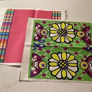 2 Mexicana Design Cotton Fabric 8” squares, Green, Pink